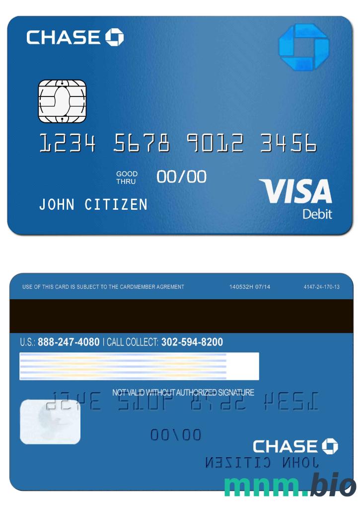 USA Chase Bank Visa Debit karta w pełni edytowalne PSD
